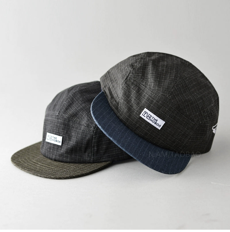 Spring new retro check, color-block flat-brimmed baseball caps, unisex casual and versatile sunshade peaked hat tide