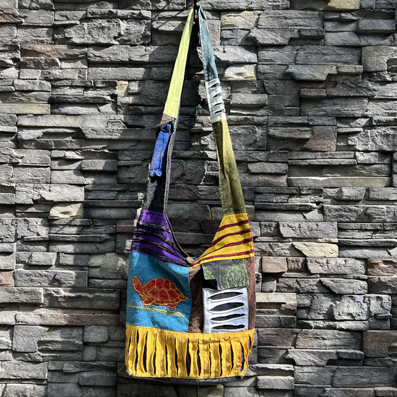 Nepal Indian washed cotton bag, old style, hippie shoulder bag for men and women