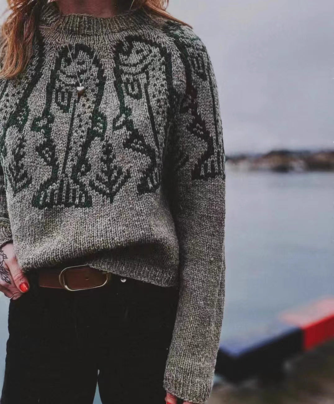 Polar Bear Heart Jacquard Sweater – Japanese Retro Unisex Knit
