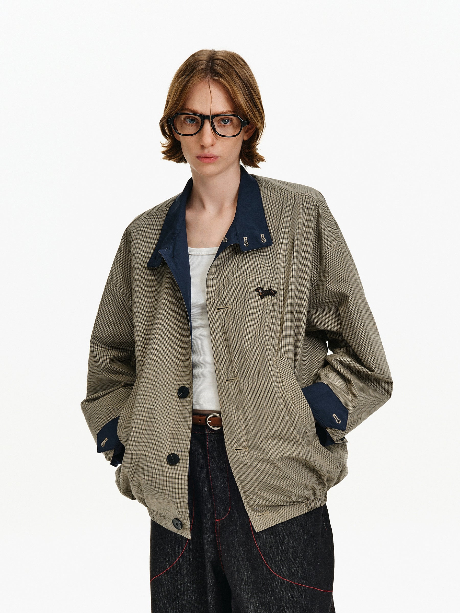 Plaid Structured Trench Coat – Retro Loose Contrast-Color (Unisex)