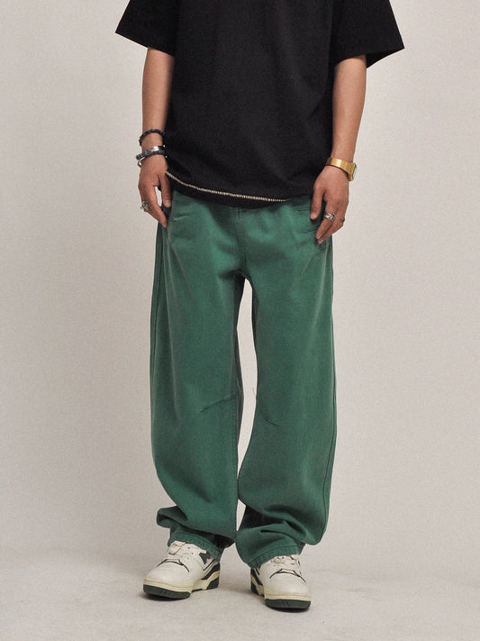 American Vintage 12.5oz Heavyweight Pure Cotton Washed Casual Pants - Loose Solid Color Eco-Friendly Trousers for Men
