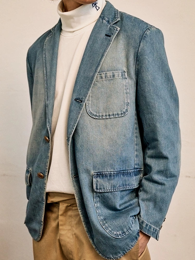 2025 Spring and Autumn New Single-Breasted Wash Denim Jacket Japanese ivy