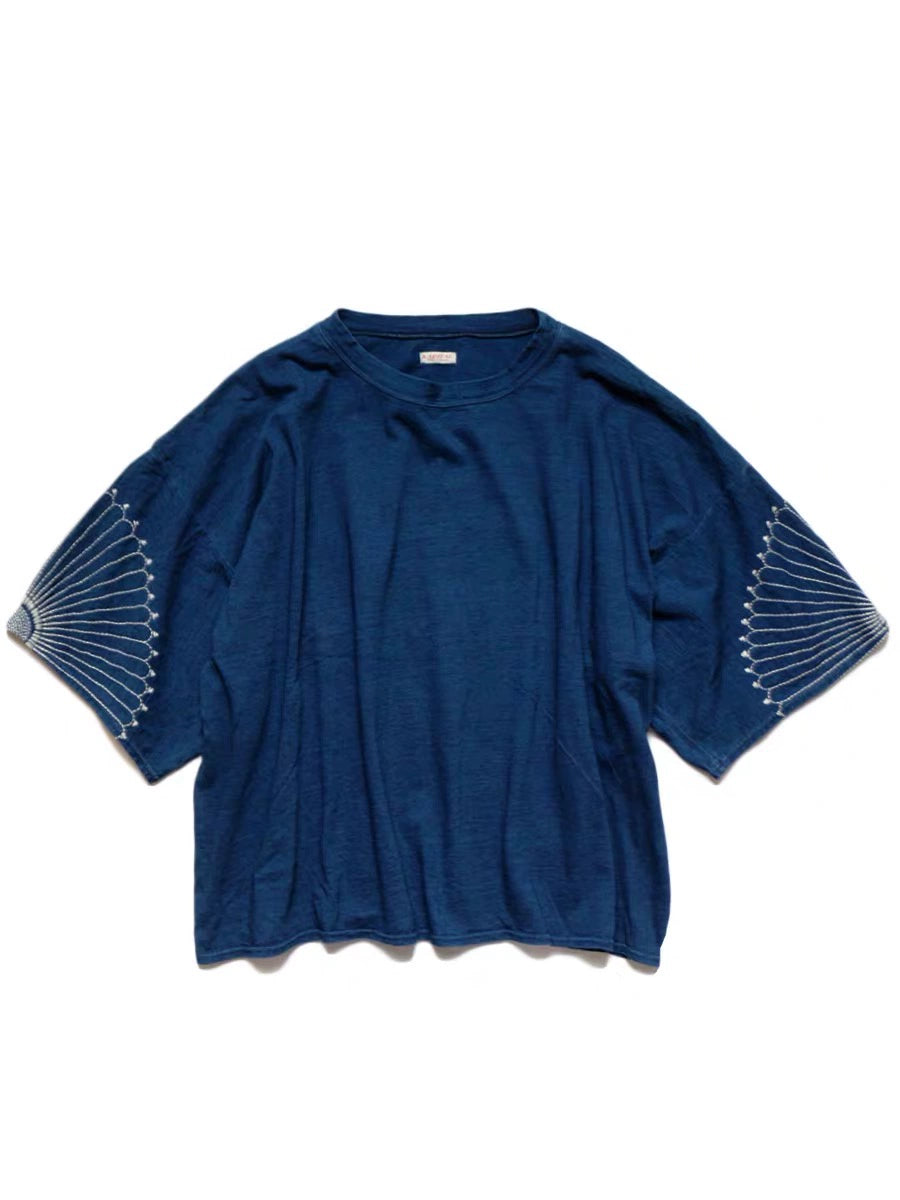 Tianzhu cotton embroidery pattern men and women same paragraph five-point sleeve T-shirt short sleeve