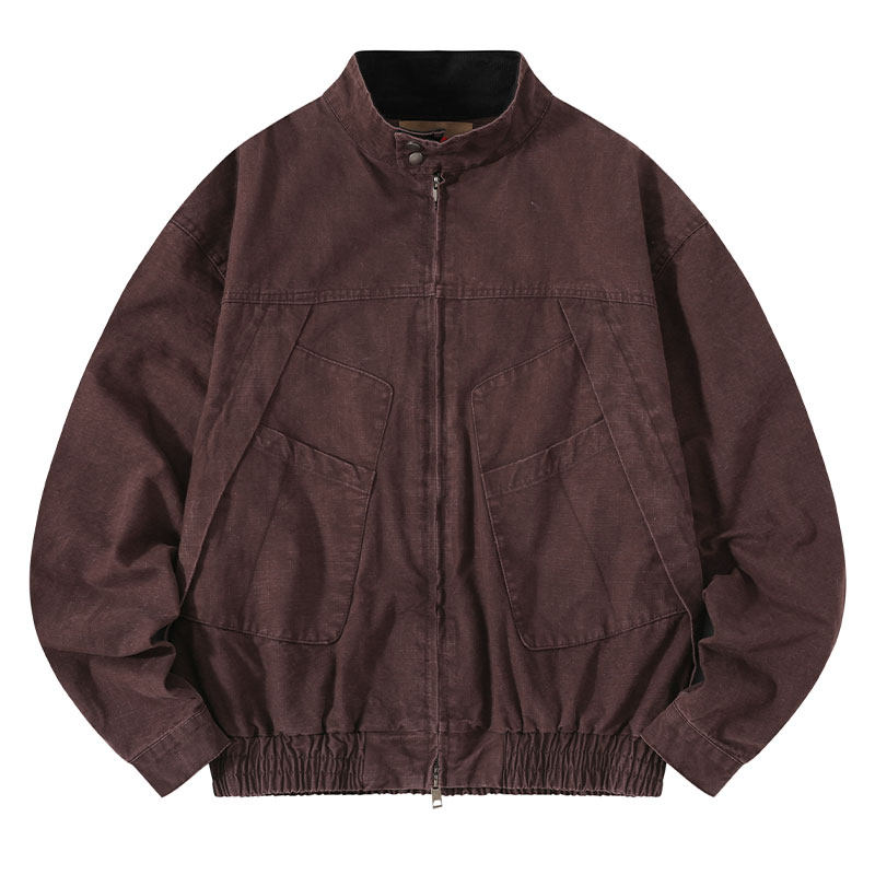 Japanese Retro Deconstructed Stand Collar Hunting Cargo Jacket – Loose Drop Shoulder for Men | Japanese vintage | yamalin clothes | Yamalinclothes