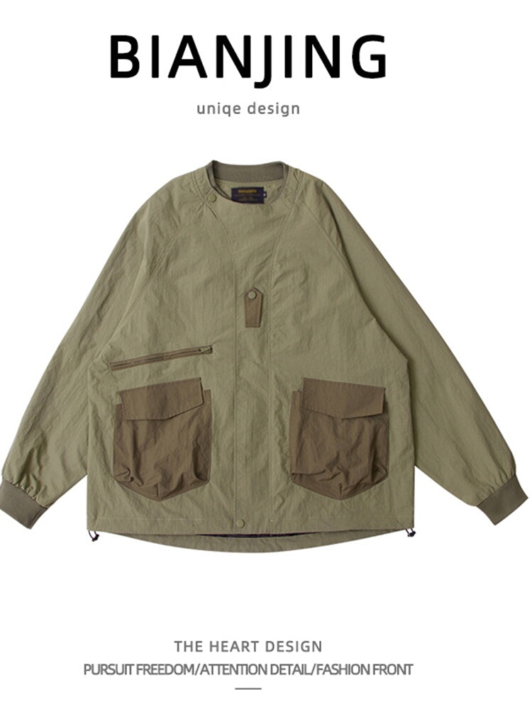 Mountain outdoor functional windbreaker jacket men's pocket stitching loose retro casual handsome versatile jacket jacket men