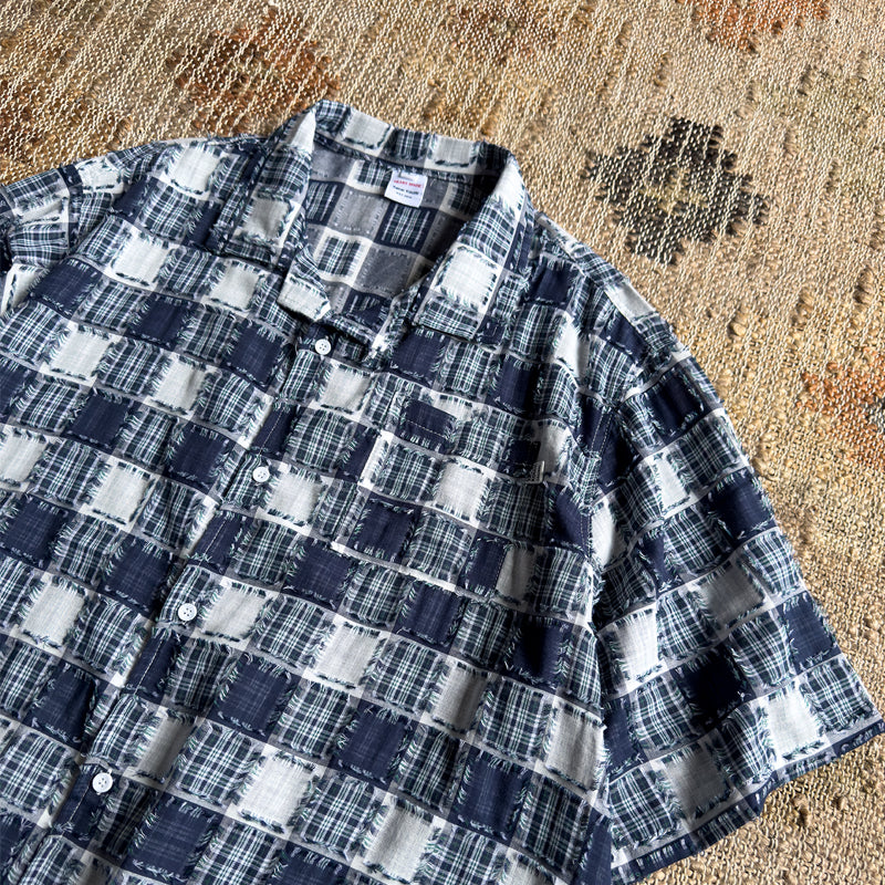 Summer New Japanese Vintage Loose Casual Shirt Personality Raw Plaid Shirt Spring Summer Men's Jacket Top