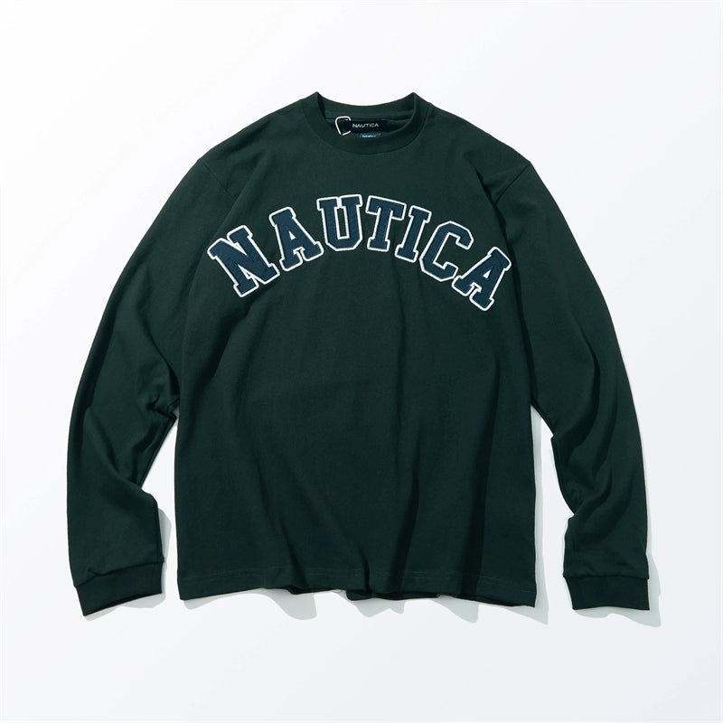 Long sleeve T-shirt men loose casual round collar letter embroidery city boy heavy T-shirt