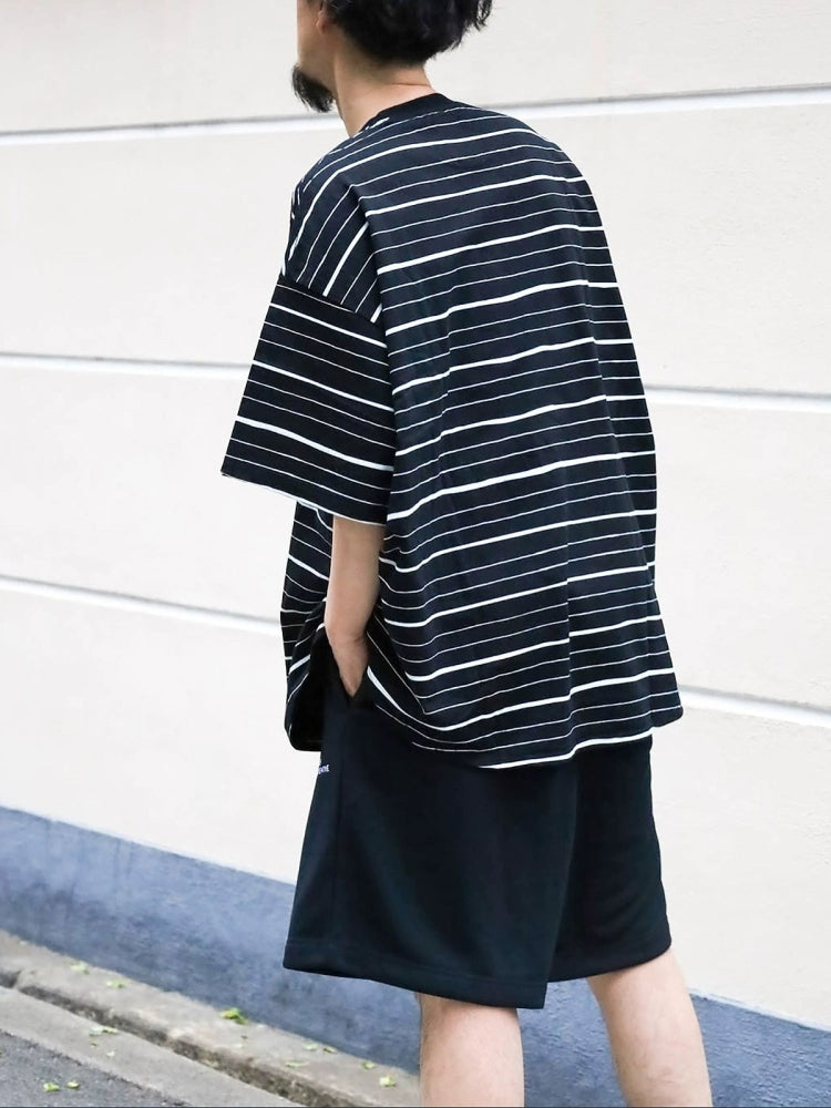 S.F.C 25ss Japanese Hand-Painted Striped Short Sleeve T-Shirt Extra-wide Fit T-Shirt Men's and Women's Silhouette T-Shirt Tops