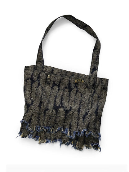 Japanese vintage casual feather tassel single-shoulder crossbody denim bag