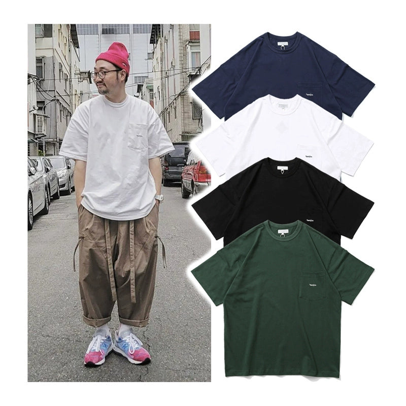 Japanese short-sleeved T-shirt men summer loose casual pure cotton pocket simple T-shirt