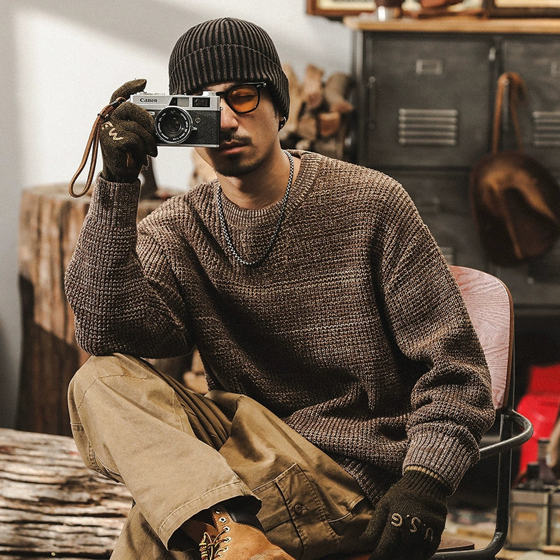 American retro 760g heavy sweater men's winter 2024 new Japanese lazy style inner knitwear autumn and winter