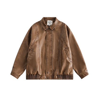 American Vintage PU Leather Moto Jacket – Unisex Loose Biker Coat