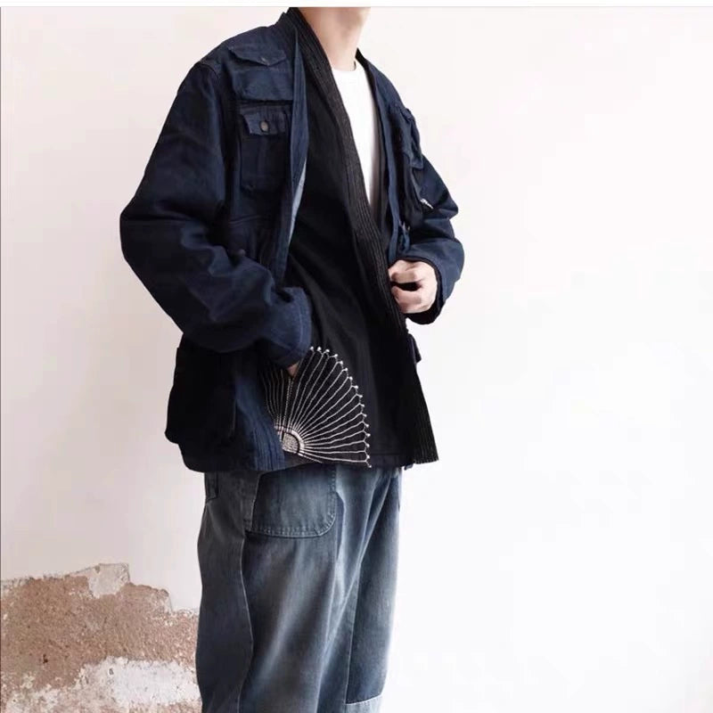 Japanese vintage blue-dyed Japanese-style embroidered casual loose long-sleeved jacket