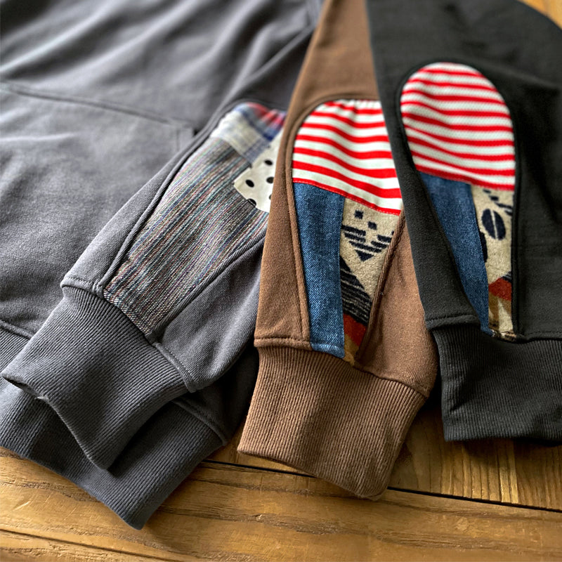 Japanese retro national style stitching round neck pullover loose version sweater