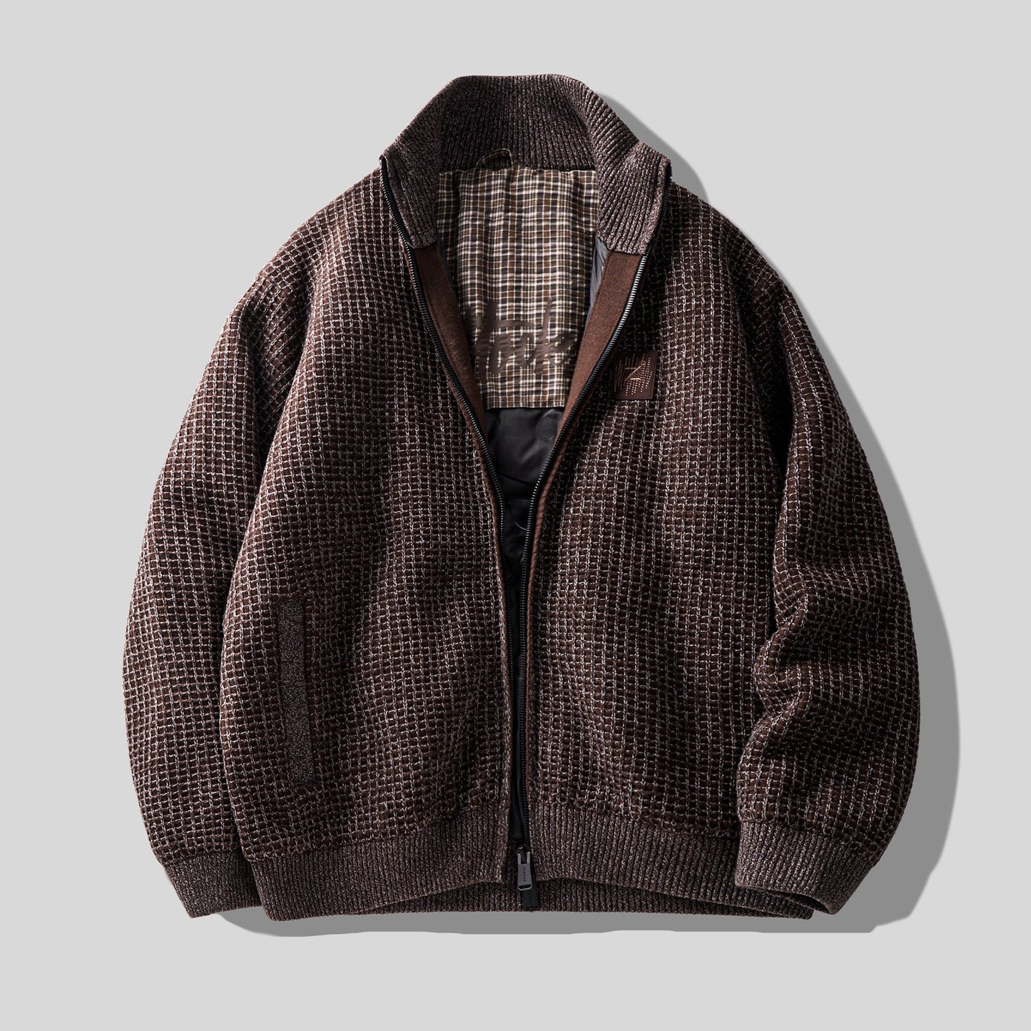 90% Duck Down Check Knit Puffer Jacket – Men's Oversized Winter Coat – Japanese vintage | yamalin clothes | Yamalinclothes
