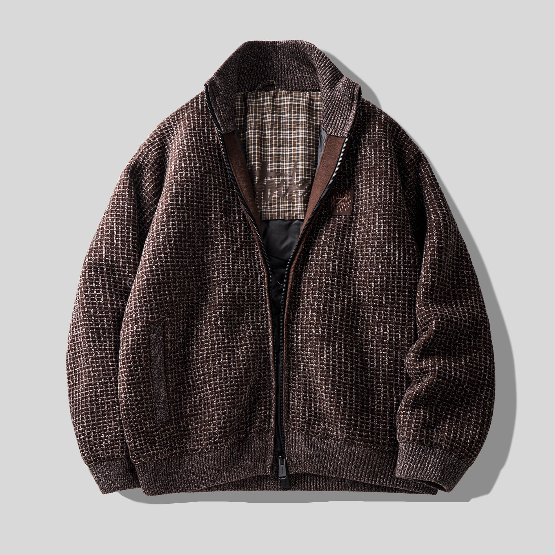 90% Duck Down Check Knit Puffer Jacket – Men's Oversized Winter Coat – Japanese vintage | yamalin clothes | Yamalinclothes