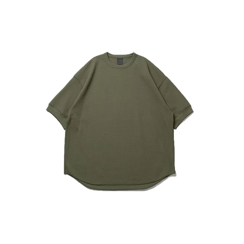 Japanese waffle solid color functional versatile casual loose crew neck half-sleeved T-shirt