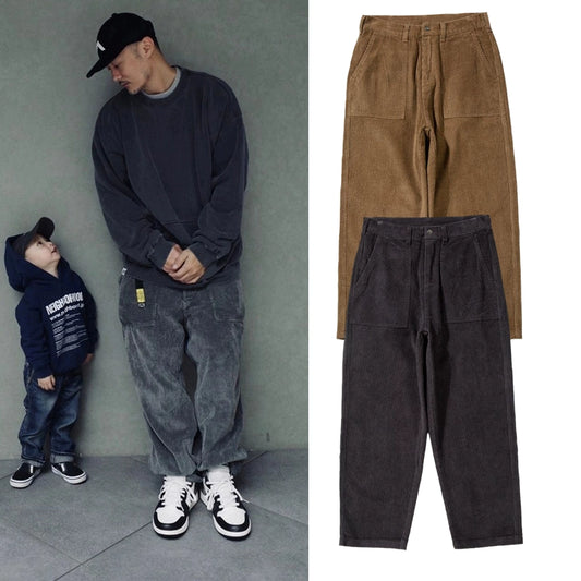 Corduroy pants fashion brand loose casual straight overalls