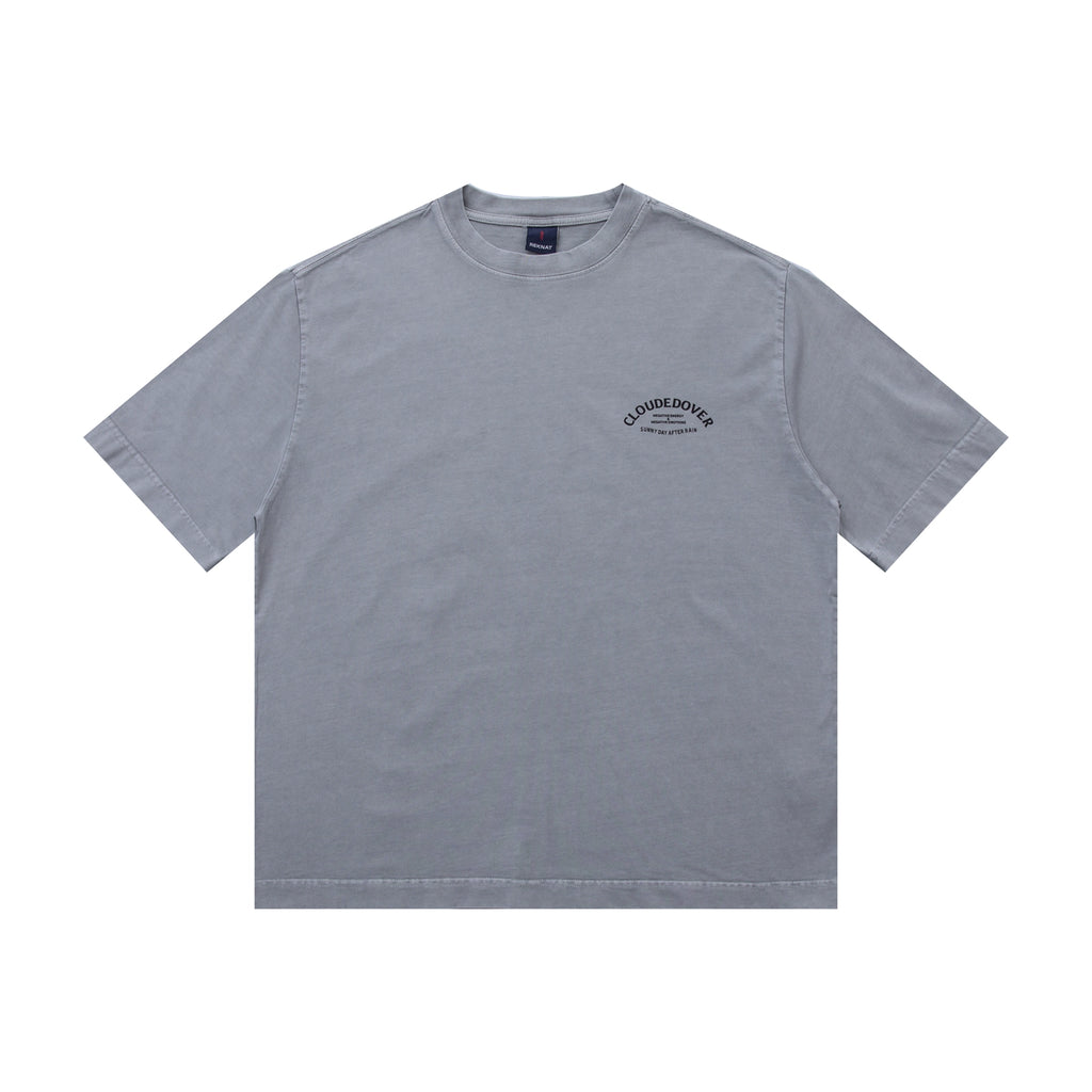 Summer American Retro 300g Heavy Cotton Wash Aged Front and Back Letter Print Loose Short Sleeve T-Shirt For Men And Women