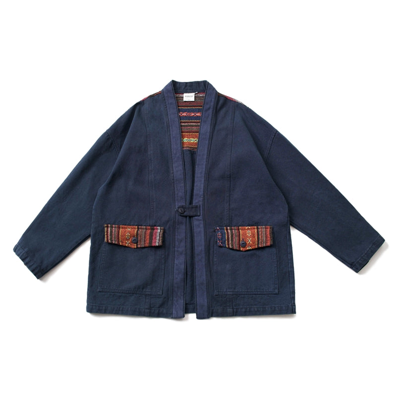 Japanese retro Aramco Kaji ethnic style spliced robe jacket for men and women loose distressed washed cargo jacket tide