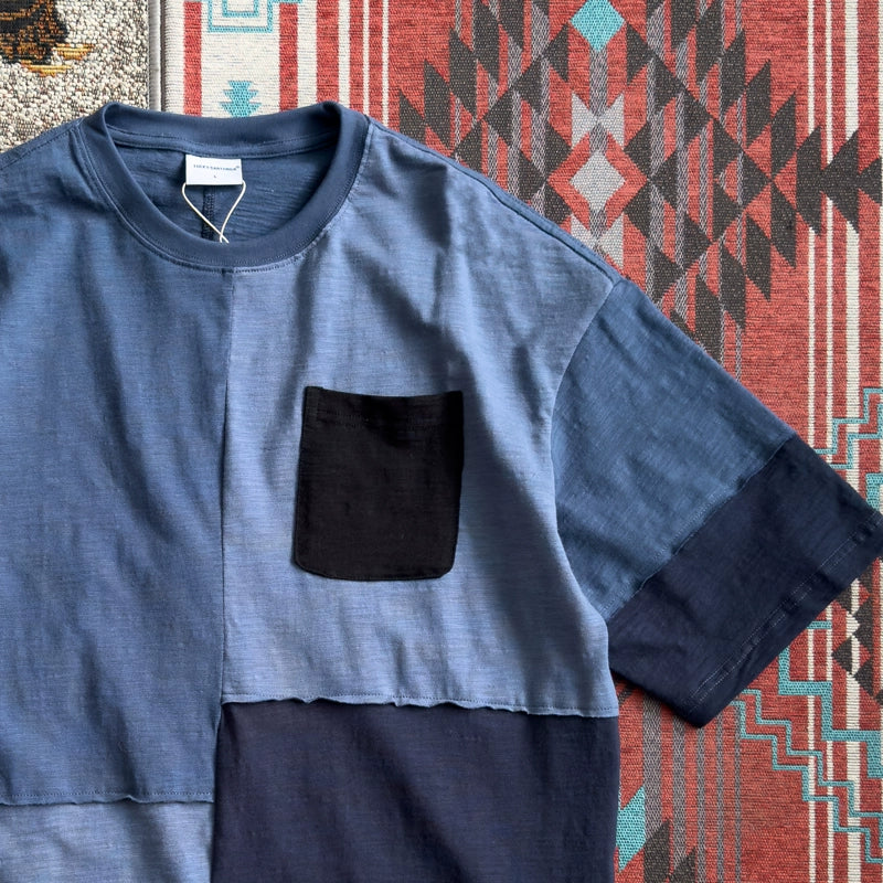 Japanese summer cotton bamboo cotton contrast color stitching loose casual short-sleeved T-shirt