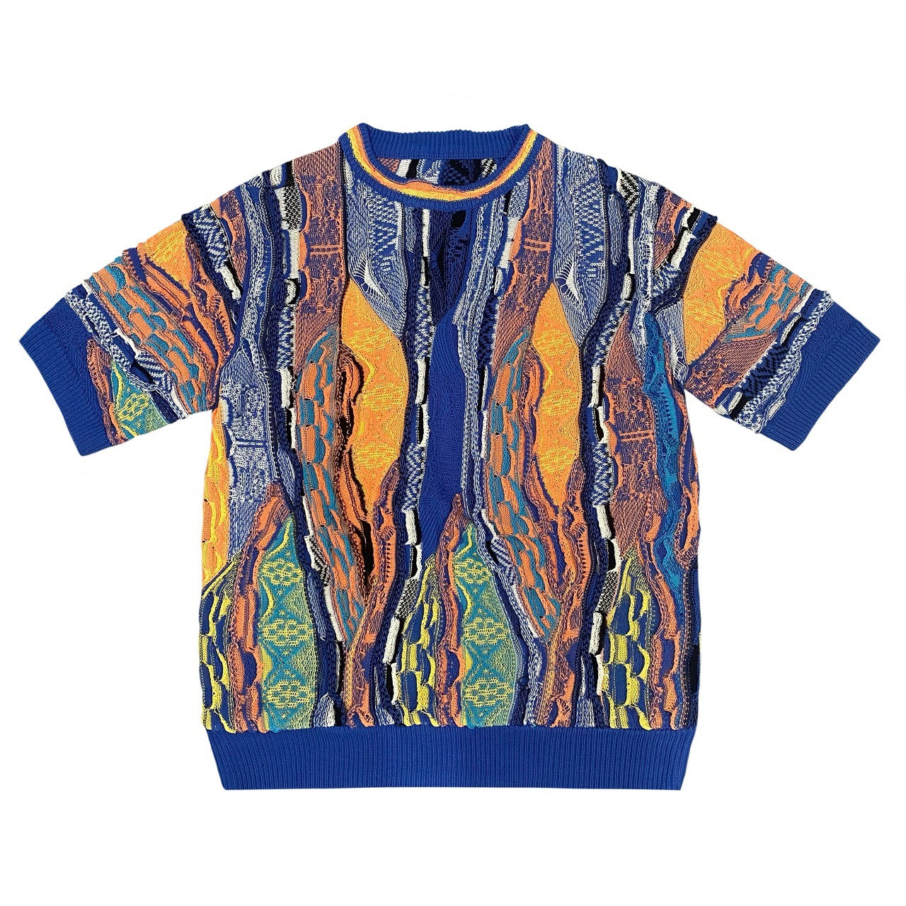 Vintage Japanese vintage jacquard ethnic style knit pullover short sleeve cross-border large size