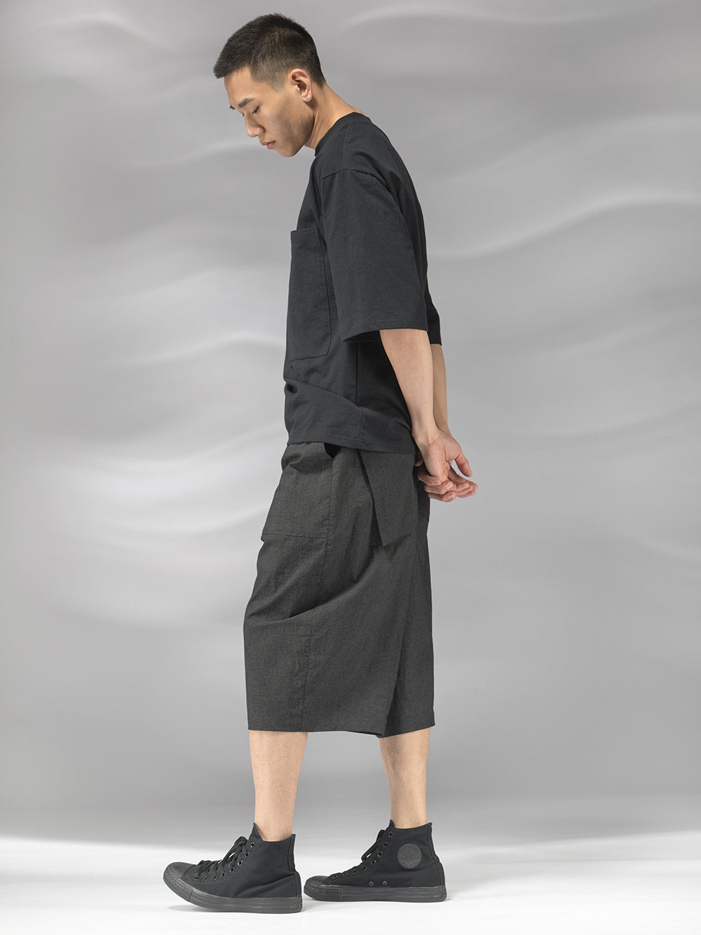 Original men's blended elastic waist open patch pocket loose cropped pants