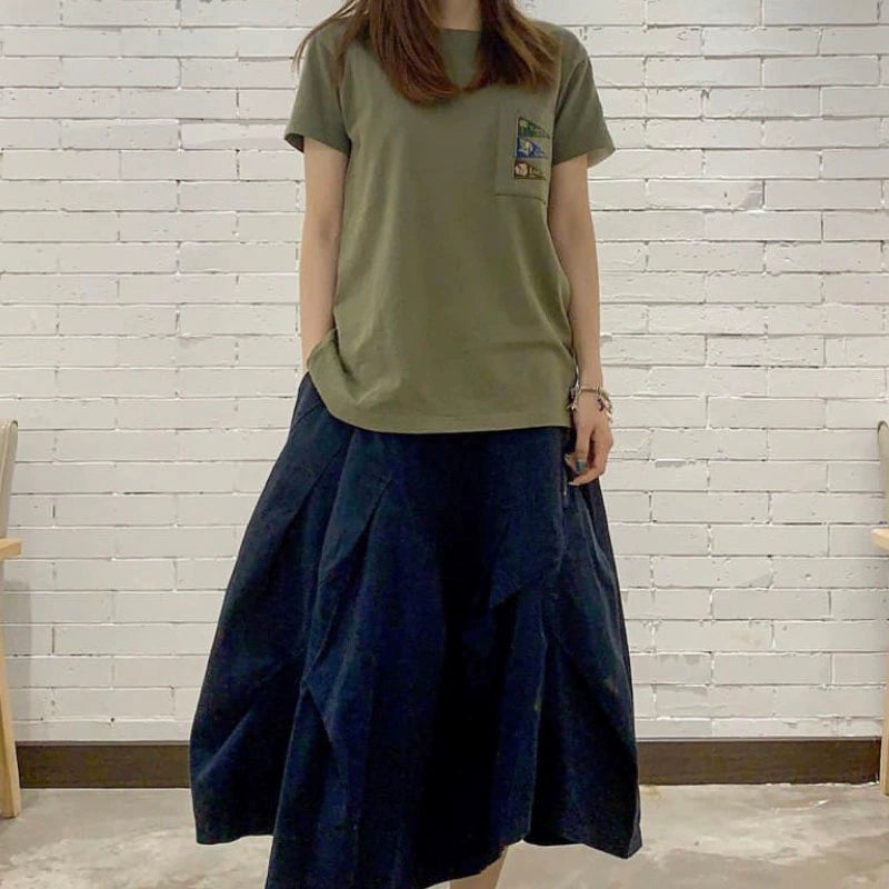 four flags embroidery slub cotton loose trend round neck short-sleeved shirt T-shirt