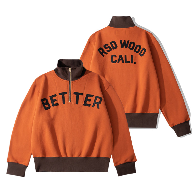 Vintage American Cotton Sweatshirt - Semi Zip Turtleneck with Letter Embroidery & Color Blocking