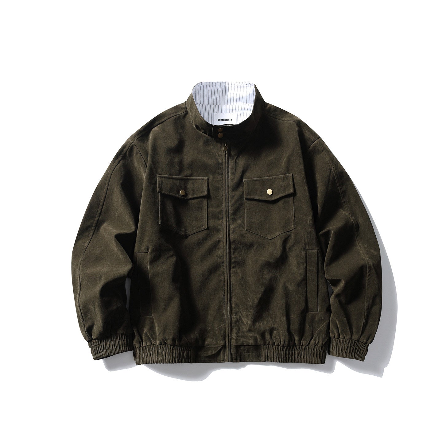 Stripe Patchwork Stand-Collar Harrington Jacket – Oversized Unisex