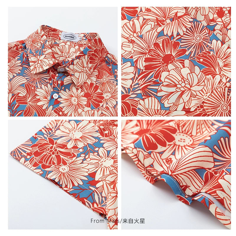 Vintage floral full-print short-sleeved shirt loose casual beach