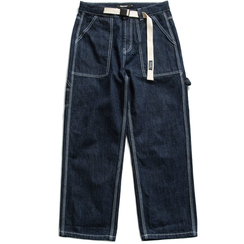 Japanese straight jeans men's trend BF wind loose dad spring and autumn American ins wide-leg pants skateboard pants men