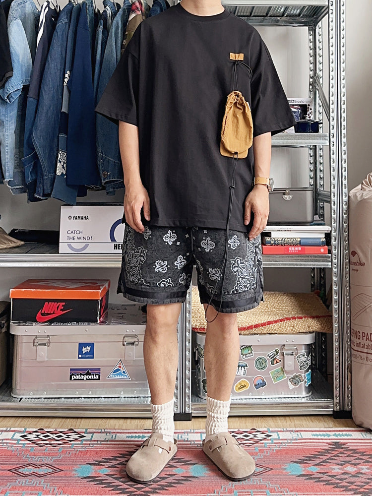 Japanese retro summer   Cashew flower casual washed denim shorts