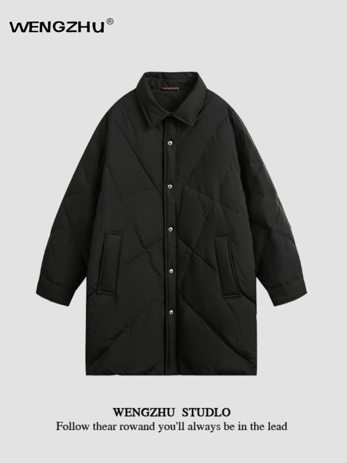 "Designer Brand" Unisex Diamond Plaid Lapel Down Jacket Mid-length Jacket Trendy