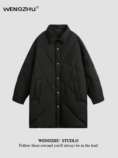 "Designer Brand" Unisex Diamond Plaid Lapel Down Jacket Mid-length Jacket Trendy