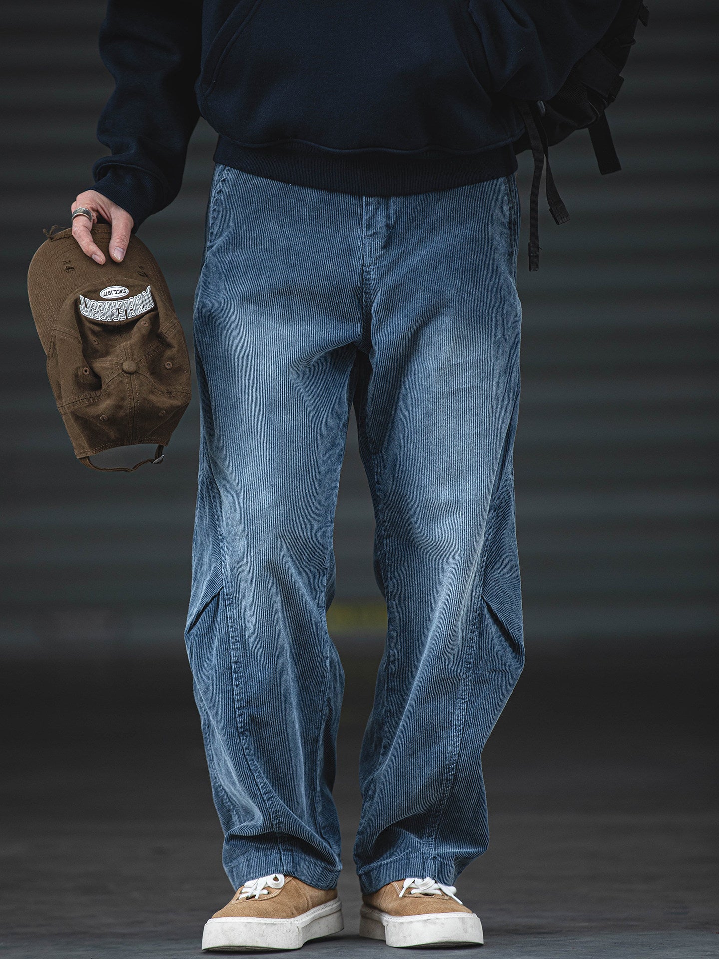 Men’s Straight Corduroy Cargo Pants – Loose Casual Retro Distressed Blue Cotton Streetwear – Japanese vintage | yamalin clothes | Yamalinclothes