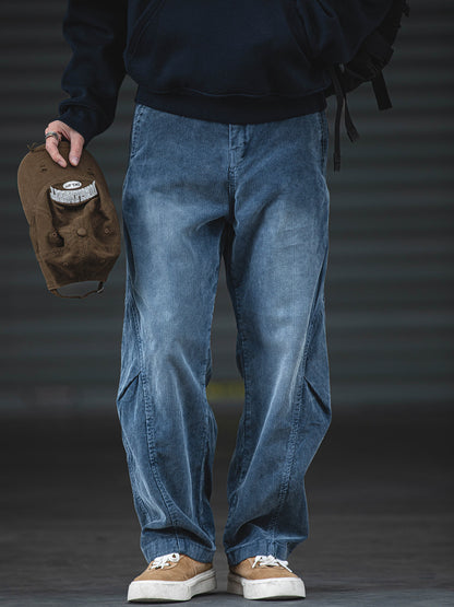 Men’s Straight Corduroy Cargo Pants – Loose Casual Retro Distressed Blue Cotton Streetwear – Japanese vintage | yamalin clothes | Yamalinclothes
