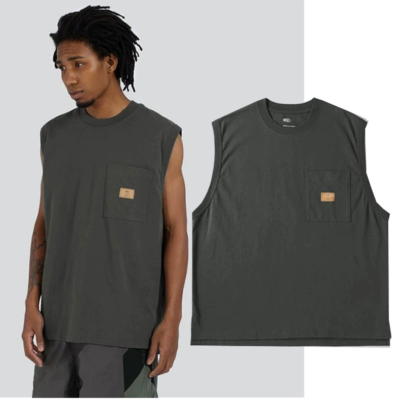 Leather pocket washing vest sleeveless TEE