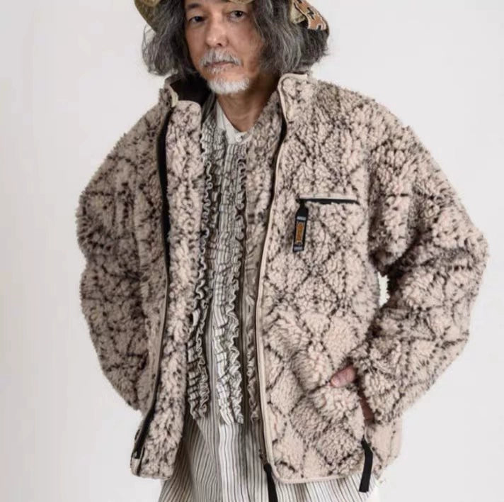 23AW  Kazuhiro Hirata fleece men and women wear a turtleneck zippered long-sleeved jacket jacket on both sides