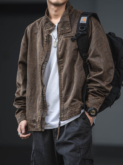 Distressed Oil Wax Cargo Bomber Jacket – Loose Unisex American Streetwear – Japanese vintage | yamalin clothes | Yamalinclothes