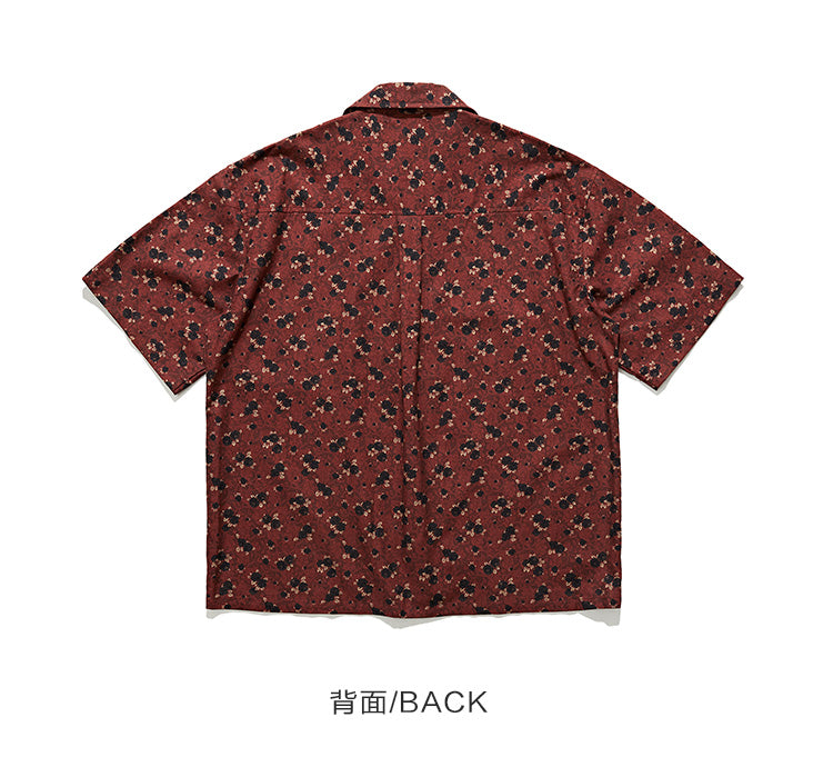 retro Hong Kong style floral full print Cuban collar men's handsome floral shirt summer cotton short sleeve shirt