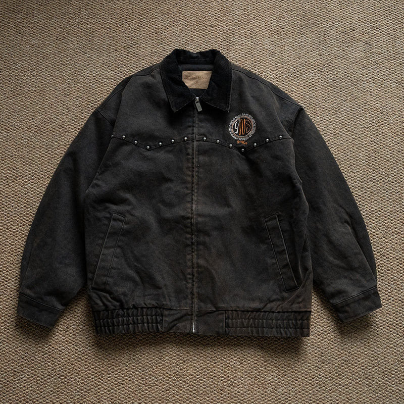 Vintage workwear feng shui washed ready-to-wear leavened washed, distressed rivet embellishments, lapels, youth jackets, jackets, men's trend