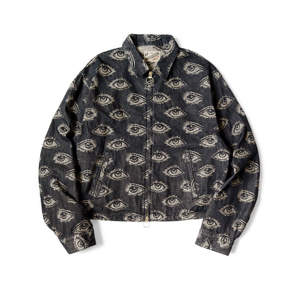 Japanese casual eye-embroidered denim retro lapel long-sleeved jacket