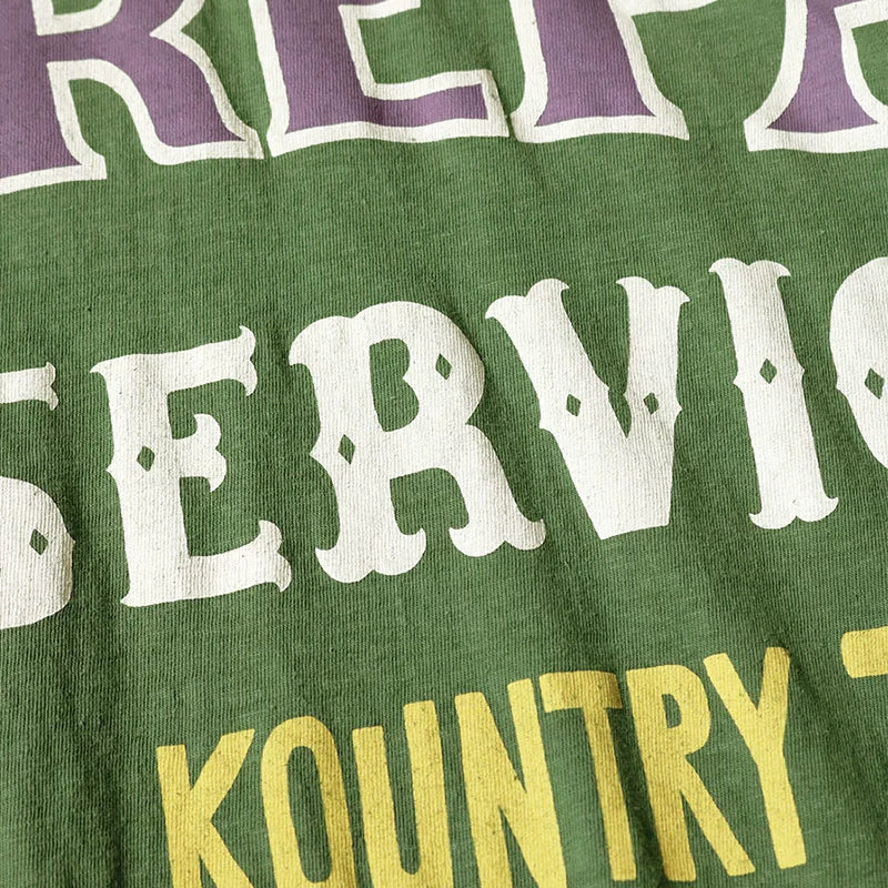 Japanese casual loose cotton green letter print dropped-shoulder short-sleeved T-shirt