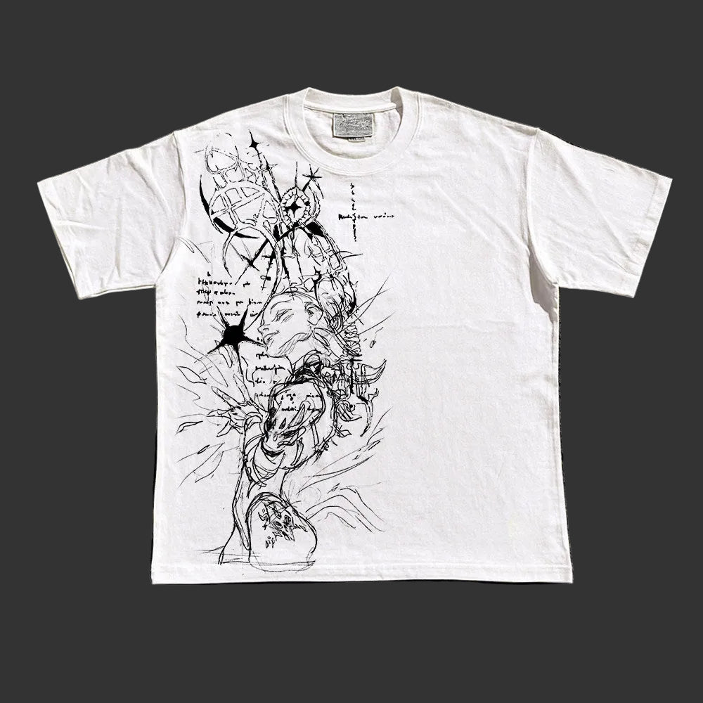 260g Anime Cartoon Line Art T-Shirt – Unisex Regular & Drop Shoulder