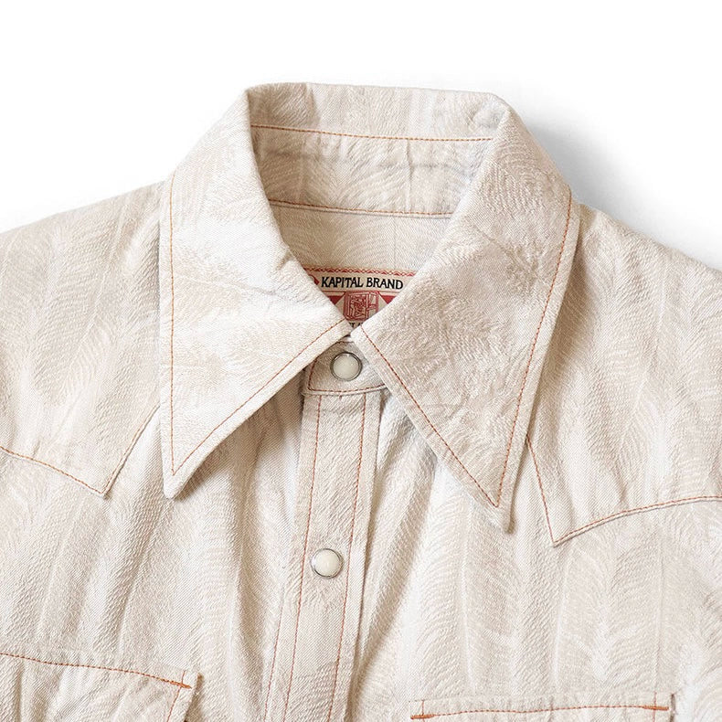 Japanese retro casual feather embroidery white denim loose long-sleeved shirt