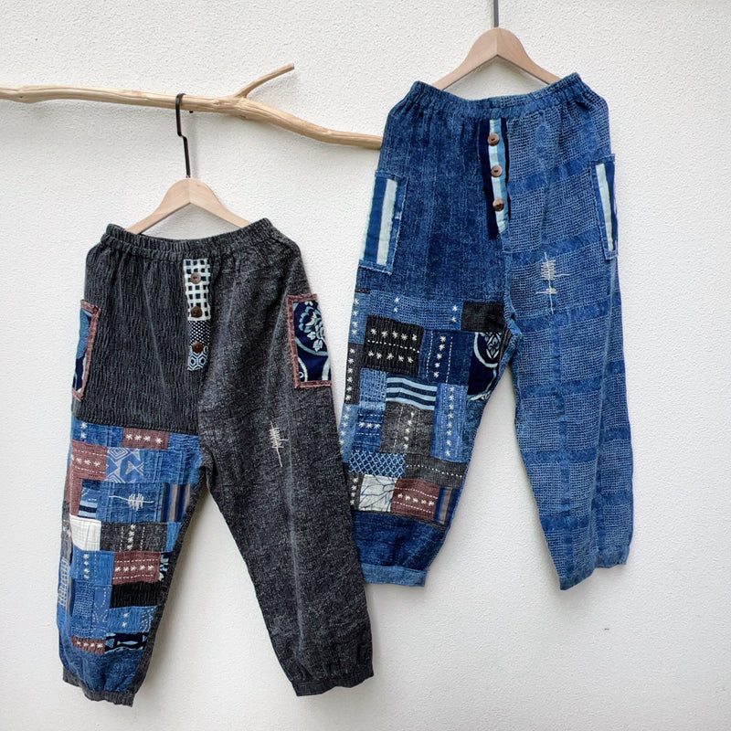 New Thailand handmade thorn embroidery patchwork washed cotton casual pants comfortable blue dyed pants