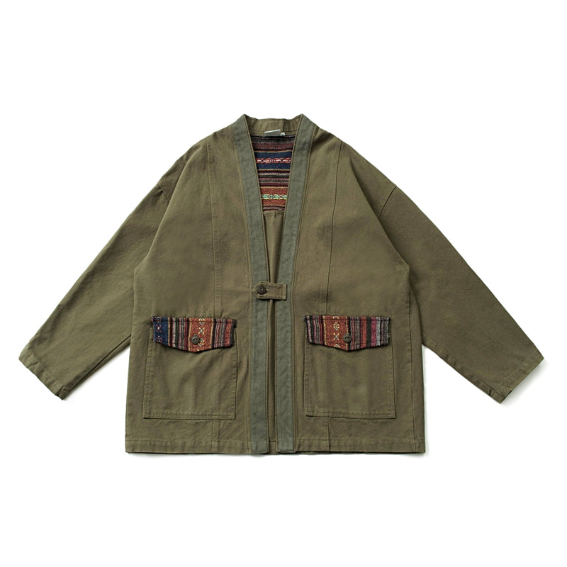 Japanese retro Aramco Kaji ethnic style spliced robe jacket for men and women loose distressed washed cargo jacket tide