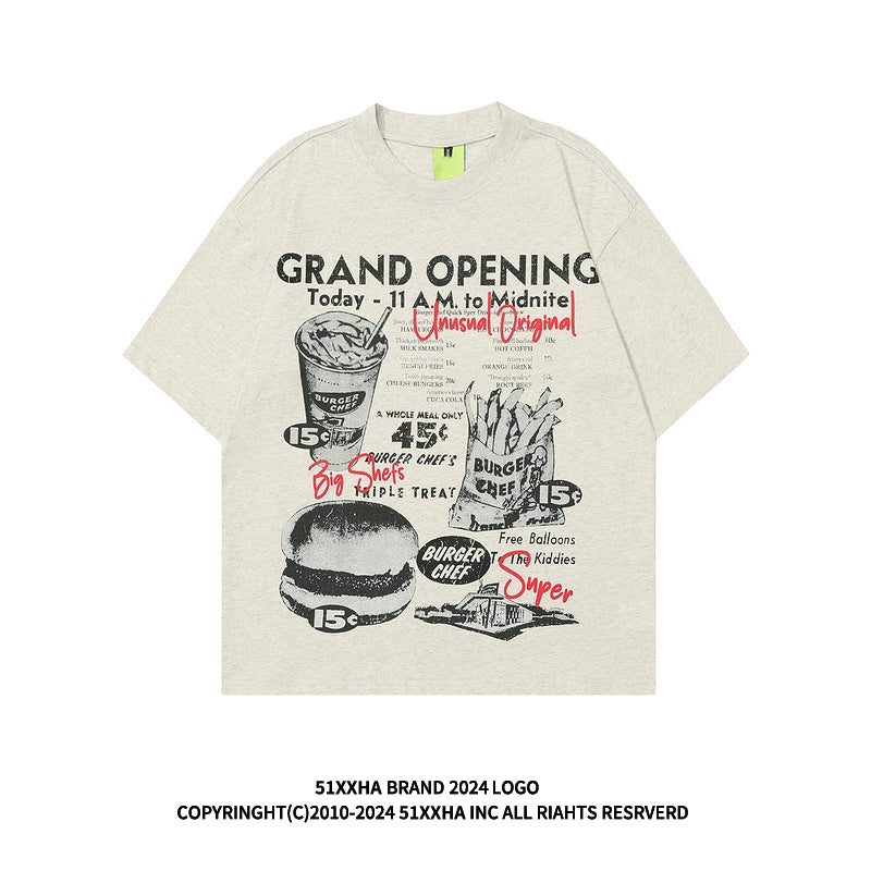 Fun Burger pure cotton short sleeve men's fashion brand lazy loose casual summer T-shirt