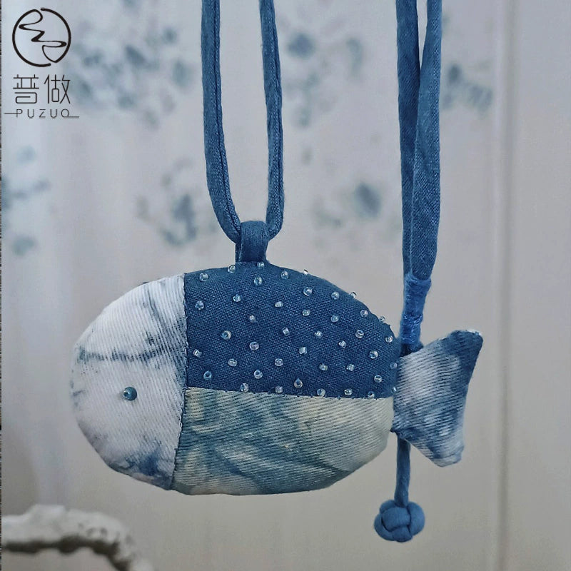 Retro literature and art forest tie-dye, blue dyeing cloth necklace, ethnic style, cotton and linen clothing, sweaters, bags, bag pendants, keychains